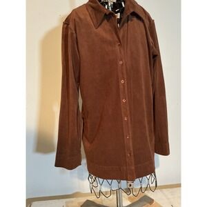 Ivy Brown Faux Suede Button‎ Down Shirt Long Sleeve Exposed Seam Size M